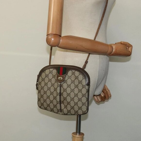 GUCCI GG Supreme Web Sherry Line Bag PVC Beige Gold 904 02 047 Auth th5842 - Picture 15 of 16